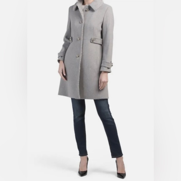 KATE SPADE New York | Sherpa Trimmed Wool Blend Coat - Heather Grey (L) - Picture 1 of 3